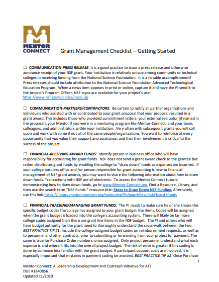 Grant Management Checklist