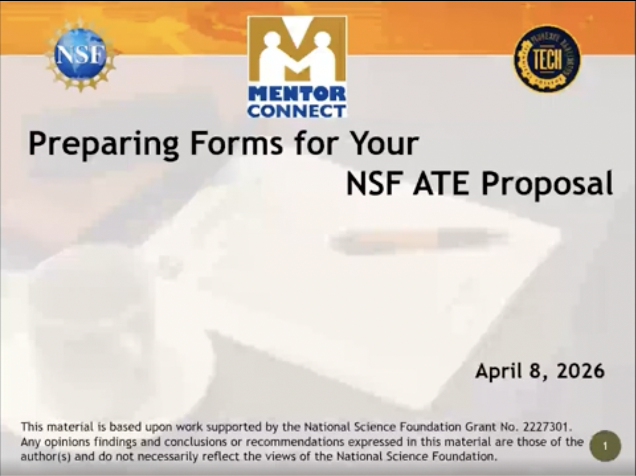 Webinar: 2026 Preparing Forms for your NSF ATE Proposal I
